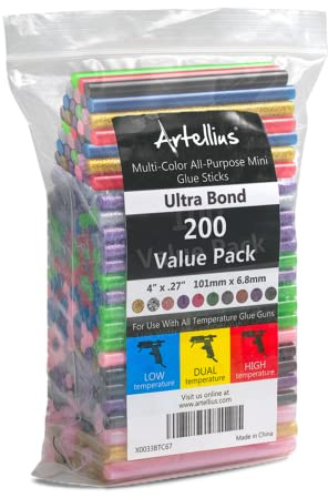 200 Pack Color Hot Glue Sticks. Variety Colored Glue Gun Stick. Hot Melt Adhesive Mini Glues Sticks for DIY Art Craft Repair Bonding Bulk Gold Black Yellow Pink Red Purple