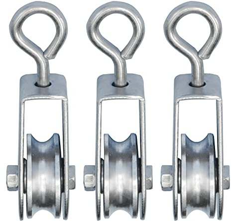 3 Stück Umlenkrolle klein Stahlseil mit Kugellager, Seilrolle für 1-6mm Seile, Verzinkter Stahl…