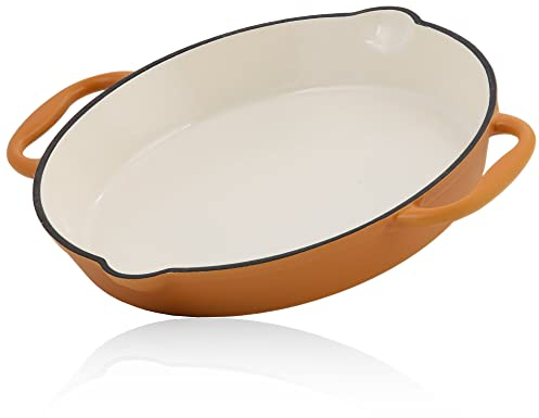 Mahlzeit Gusseisenpfanne Emailliert | Ø 29 cm | Sunny Orange | Gußeisenbratpfanne mit zwei Griffen und zwei Ausgießer | Bratpfanne Gusseisen, Steakpfanne, Pfanne Gusseisen Emailliert, Gußpfanne