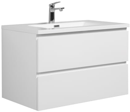 Badezimmer Badmöbel Set Angela 80cm - Hochglanz Weiß - Unterschrank Schrank Waschbecken Waschtisch