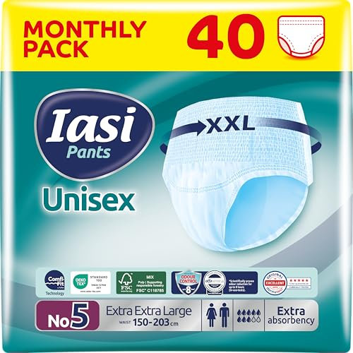 IASI Unisex-Pants mit hohem Schutz, 40 Einweghosen Größe XXL, Saugfähigkeit EXTRA, 40 Stück