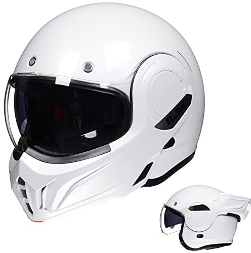 ILM Motorcykelhjälm Integralhjälm Flip-Up Hjälm Män Kvinnor ATV UTV med 180° Vändbar Barnskydd ECE Modell-B707, Vit, L