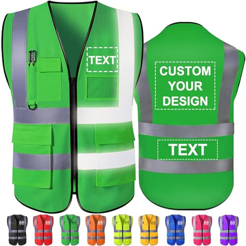 Hapelf chaleco de seguridad personalizado, chalecos reflectantes de alta visibilidad con bolsillos, cremallera, logotipo personalizable, clase 2 para hombres, ropa de trabajo de construcción