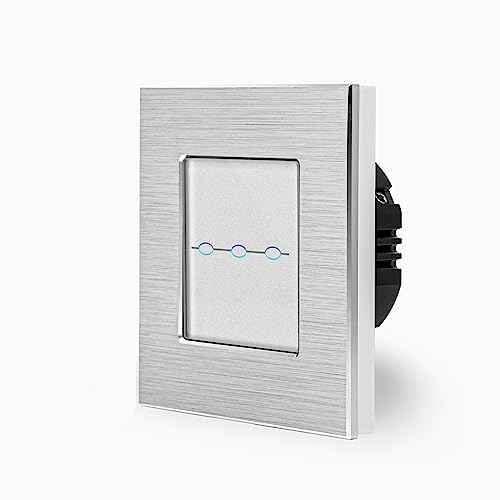 LUX Smart WIFI Touch Dimmer Lichtschalter Ein/Aus 1-Fach im Aluminium Rahmen in Weiß 1-Weg Smart Home Glas Berührungs Wandschalter für Alexa Google Home IFTT Tuya App gesteuert Luxus-Time