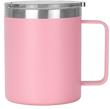 Gteller Tasse à café de 355 ml avec poignée, double paroi isotherme en acier inoxydable pour garder au chaud et au froid (rose)