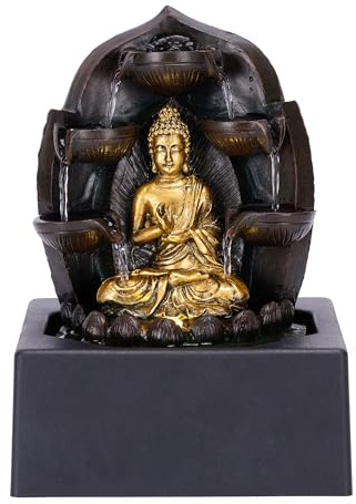 TERESA'S COLLECTIONS Tabletop Water Fountain Outdoor for Home Decor, Gold Buddha Statue with LED Light and Pump for Living Room, Waterfall Fountain Indoor Zen Home Decor Dad Gifts for Men 13.2