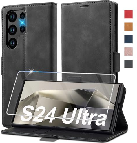 Ailicici für Samsung Galaxy S24 Ultra Hülle Leder [Mit Schutzfolie] Handyhülle für Samsung Galaxy S24 Ultra 5G Klapphülle Klappbar, Ledermaterial Kartenfach Wallet Case, Flip Cover Schutzhülle