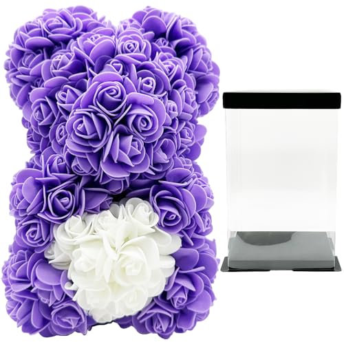 SECALIFE Orsacchiotto di rose viola da donna, regalo per San Valentino, festa della mamma, matrimonio, anniversario, orsetto di rose viola, in confezione regalo trasparente