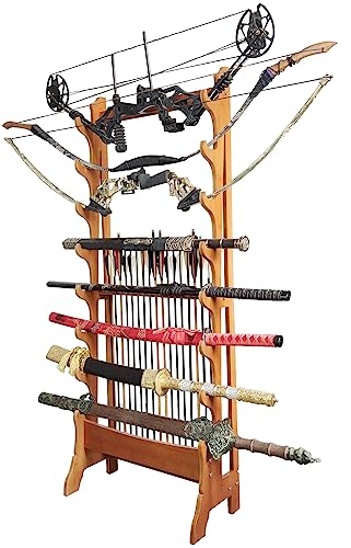 Schwerthalter, Schwertständer, 4/5/6/8-lagiger Kleiderbügel, bodenstehender Waffenständer – vertikale Kampfsport-Schwertständer aus Holz, Angelrutenhalter zur Unterstützung aller Schwerter (braun 5) (