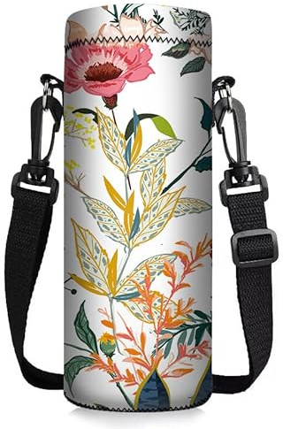 ToLuLu Étui isotherme en néoprène pour bouteille d'eau 750 ml avec bandoulière réglable, pochette pour bouteille d'eau Stanley Iceflow, fleurs blanches