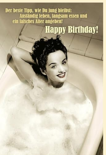 Lustige Geburtstagskarte für Frauen - Retro-Design mit charmantem Spruch - Lebensfreude pur zum Geburtstag - mit Umschlag