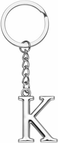 LUODAN Cadeau Femme Homme Porte-clés, Argent A-Z 26 lettre initiale pendentif porte-clés-Cadeaux Sœurs Amitié Collègue Papa Marraine Parrain idées Cadeaux Meilleur Ami Anniversaire (K)