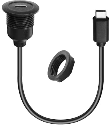 QIANRENON 10 Gbps USB C 3.1 gängfäste anslutning kort kabel PD 60 W typ C 3.1 kontakt till uttag inbäddad monteringsadapter 4K@60 Hz video 20 V3A snabbladdning, för bil instrumentbräda, 30 cm