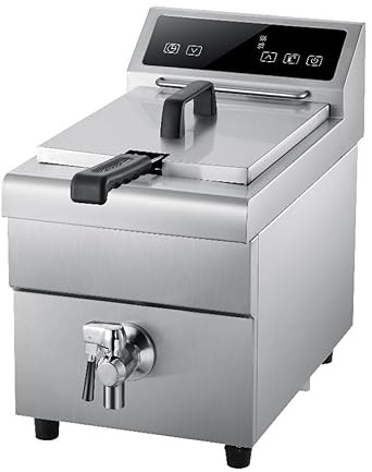 METRO Professional Friteuse à induction GIDF1008, Acier inoxydable, 48.5 x 29 x 40.5 cm, 8 L, 3500 W, avec robinet de vidange, argenté
