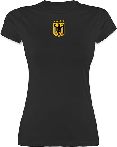 Shirt Damen - Fußball EM WM - Deutschland Wappen | Germany | Bundesadler | Deutschland Adler - S - Schwarz - Trikot fußballtrikot Europameisterschaft Tshirt wm-Shirts Fussball t-Shirt