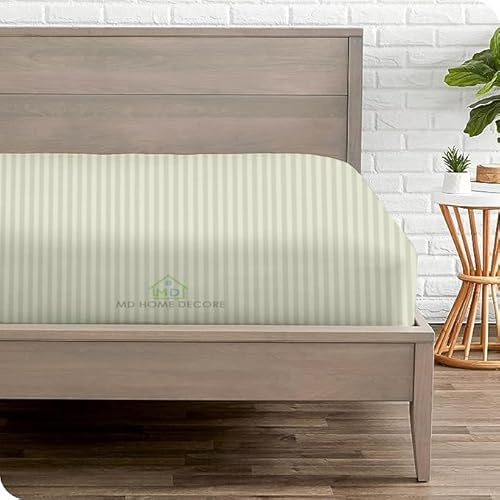 1 Fitted Sheet Only, 100% Egyptian Cotton - 400 Thread Count, Fitted Sheet fits Upto 15 Inch Deep Pocket - Queen Size - Hotel Luxury Single Fitted Sheet Only - Ivory Stripe Fitted Bottom Sheet Only