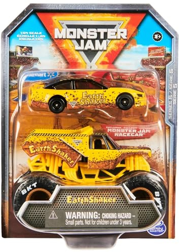 Monster Jam Official 1:64 Scale Diecast 2-Pack Series 5 Monster Truck and Race Car: Earth Shaker