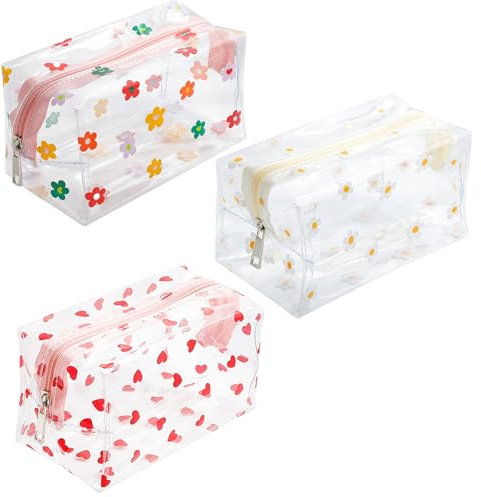 KEYRI 3 Pezzi Beauty Case Trasparente, Beauty Case da Viaggio Borse da Toilette Sacche Trasparenti da Aereo Trousse Trucchi con Cerniera Kit Viaggio Makeup Bag per Cosmetici Donna Uomo