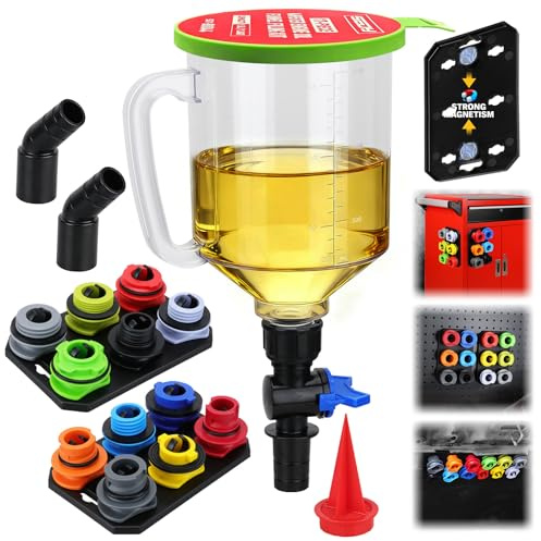 18-Piece Engine Oil Funnel Set, 1.59QT/1.5L Automotive Oil Funnel Kit with 12 Adapters, Elbow Fitting, Arrow Screen and Magnetic Storage Hooks Tray, Compatible with GM, Ford, BMW, Audi, Land Rover Etc