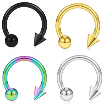 Tolldek 4Pcs Nasenring Piercing, Edelstahl 1.2mm Barbell Kegel U Hufeisen Barbell Nasenringe Nasenpiercing, Piercing Ringe Bunt, Lippen Nase Brust Piercingschmuck für Männer Frauen