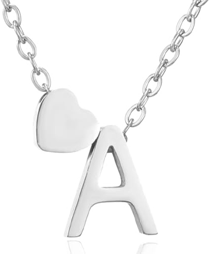 RWQIAN Damen A-Z Buchstaben Kette mit Herz Anhänger Gold/Roségold/Silber | Initialen Letter Halskette,Edelstahl Schmuck,Geschenke fur Frauen