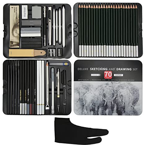 70-teiliges Bleistift-Set für Malbücher für Erwachsene, Kunststifte-Set, Zeichenstifte, Künstlerbedarf für Erwachsene, Kinder, Anfänger