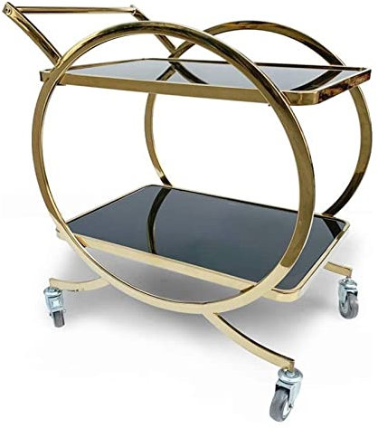 Goldener Barwagen Getränkewagen mit Ablagen und Art Decor Vintage Stil Serviertisch auf Rollen