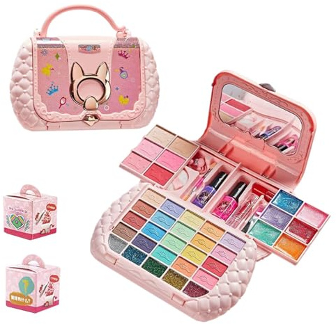 Kids Play Makeup – Kinder-Make-up-Set, Mädchenspielzeug, Prinzessinnenspielzeug | Waschbares echtes Kosmetikspielzeug-Set, Kinder-Make-up-Sets mit Spiegeln für Mädchen, Spiel-Make-up-Zubehör für Gebur