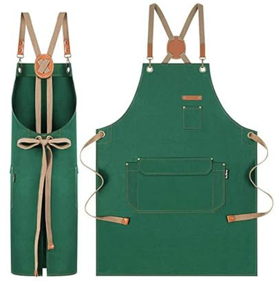 Werkzeuggürtel, lustige Schürzen für Männer, Gartengeräte Träger, robuste Taschen, Werkzeug-Arbeitsschürzen, Kochschürze mit gekreuzten Rückengurten for Männer und Frauen, verstellbare Baumwoll-Leinen