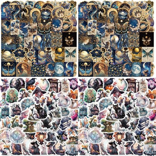 Wisebom 200 Stück Kosmische Sterne Mond Aufkleber, Wasserfeste Vinyl Anime Sticker Fahrrad Skateboard Graffiti Sticker Wasserdicht Astronomie für Jugendliche Kinder Erwachsene