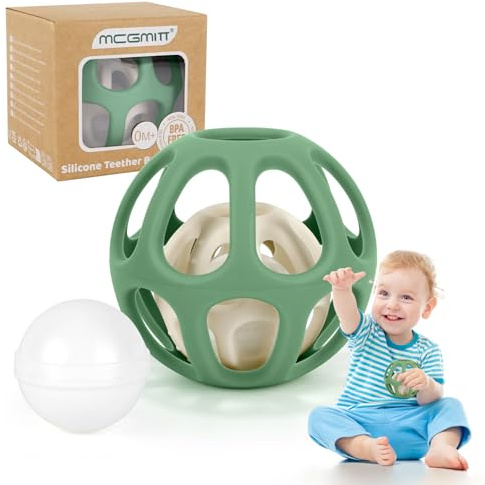 MCGMITT Jouet Dentition Bebe Balle Pour Naissance – Sensorielle avec Hochet Montessori, Beißring Bébé à partir de 3 Mois, Jouet de Développement Éducatif, Cadeau de Naissance Sans BPA 0-12 Mois, Vert