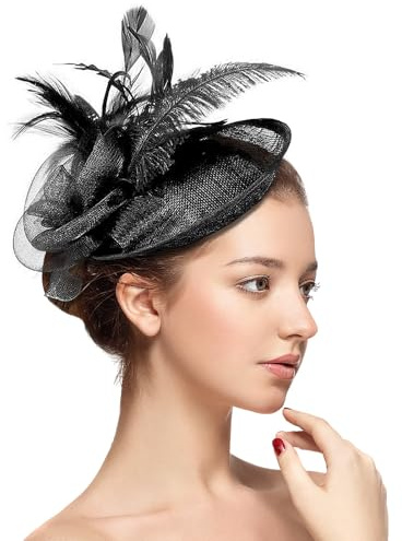 SINSEN Fascinator für Hochzeiten, Frauen, Feder-Blume, Netz, Fascinator, Hut, Stirnband mit Haarspange, Braut, Damen, Gäste, Hut für Party, Kirche, Cocktail, Abend, Abschlussball