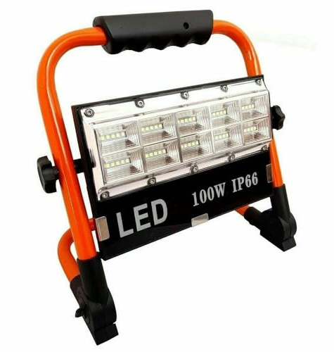 Vetrineinrete® Faro a led 100 watt ricaricabile a batteria faretto per edilizia cantiere portatile dimmerabile 3 modalità di luce IP66