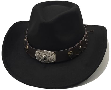 Cowboyhut Damen Herren Westernhut Fedora Hut Breiter Krempe mit Lederband