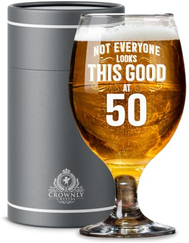 CROWNLY CRYSTAL® Personalised Beer Glass 50th Birthday Gift for Dad Grandad or Uncle Thoughtful Gift Idea for Men