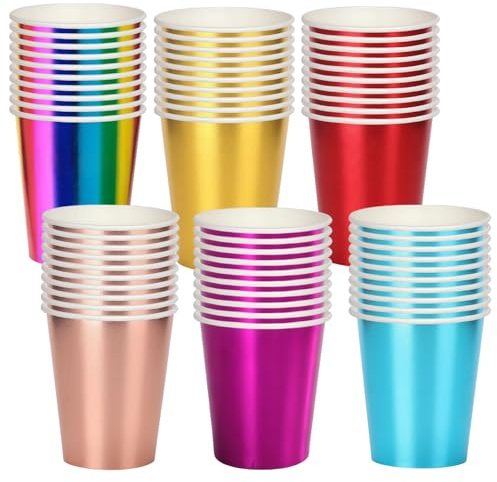 RONGZUBAT 60pcs Disposable Party Paper Cups,Holographic Multicolor Cup Disposable Party Drinking Coloured Paper Cups for DIY Holiday,Picnic,Weddings,Birthday Party Cup Table Decorations