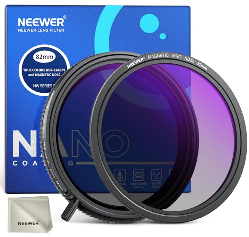 NEEWER Lot de filtres ND 82 mm, True Colors 2 en 1 Variable ND2-32 et CPL avec Filtre magnétique ND32, Bouton Unique pour Un contrôle de l'exposition, Reproduction précise des Couleurs, Pas de