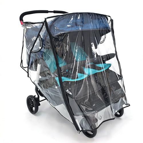 Montesy Regenhülle für Zwillings-Kinderwagen, wasserabweisend, mit Belüftungsnetz und Aufbewahrungstasche für Kinderwagen-Zubehör