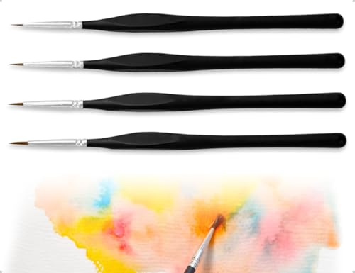 AOYEGIC 4 Stück Feine Pinsel Set,Kleine Malen Nach Zahlen Pinsel,verwendet für Nagelkunst,Acryl,Aquarell,Modellbau Detail,DIY-Handwerk,Umriss,Kunstliebhaber(Schwarz)