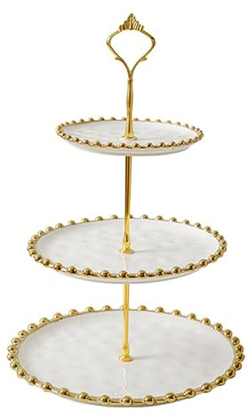 3 Tier Round Porcelain Tiered Cupcake Stand, Dessert Plates Stand, Mini Cakes Candy Display Tower, Tiered Serving Stand, Party Serving Trays for Wedding/Kids Birthday/Tea Party/Baby Shower (White)