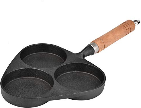 Ldafava Fonte en fonte 3 trous poêle à œufs antiadhésive Pancake fabricant de crêpes épais à frire pour les omelettes Burgers Petit-déjeuner de haute qualité noir 15 x 7,9 pouces
