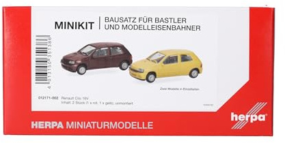 Herpa Modellbausatz MiniKits Renault Clio 16V, Jaune/Rouge Etrusque, Miniatur im Maßstab 1:87, Sammlerstück, Kit für Modellbau, Kunststoff