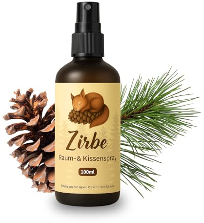 Zirben Kissenspray & Raumspray – 100 ml Naturrein mit echtem Zirbenöl – Frischer, Holziger Duft aus Österreich – Aromaspray für Schlafzimmer, Zuhause & Auto