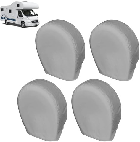 Blueshyhall 4 cubiertas de rueda compatibles con neumáticos de 24 a 26 pulgadas, lona impermeable, resistente al sol, resistente al polvo de tela 420D, funda protectora para ruedas con banda elástica