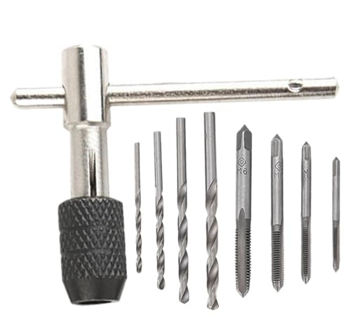 EJGMCNSGB Juego de machos de roscar métricos, 9 Piezas, Mango de Macho, Juego de machos y terrajas métricos, roscador para Profesionales, Principiantes y usuarios domésticos, Kit de Corte de roscas.