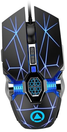 UTHCLO Mouse da Gaming USB Cablato Grip Effetto Pelle Antiscivolo, 3200 Dpi Regolabili e Retroilluminazione Rgb per Accessori Gaming Professionali