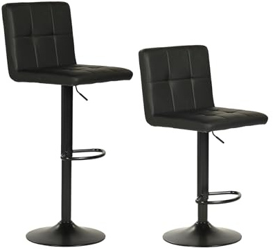 Amveya Barhocker höhenverstellbar Schwarz mit Lehne – drehbarer Metallrahmen, Bequeme Polsterung, Fußstütze – ideal für Küche, Bartisch oder Homeoffice