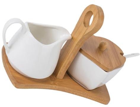 NUOBESTY Pot de Rangement en Céramique Blanc Pur avec Poignée en Incluse Ensemble Sucrier et Pot à Lait Accessoire Cuisine Pratique pour Stockage de Sucre et Lait pour Usage Quotidien