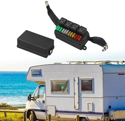 Tidevib Scatola per fusibili e relè da 12 V con 4 relè e 12 slot per fusibili ATC/ATO, alloggiamento impermeabile precablato per auto, camion, barca e sistemi elettrici marini