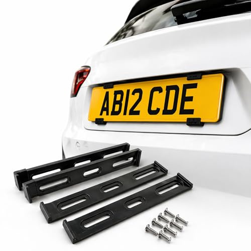 4x Number Plate Holders – Frameless Black Clips for UK Acrylic Number Plates – Universal Car Reg Plate Holder – Strong, Weather-Resistant License Plate Fixing Kit – Made in Britain